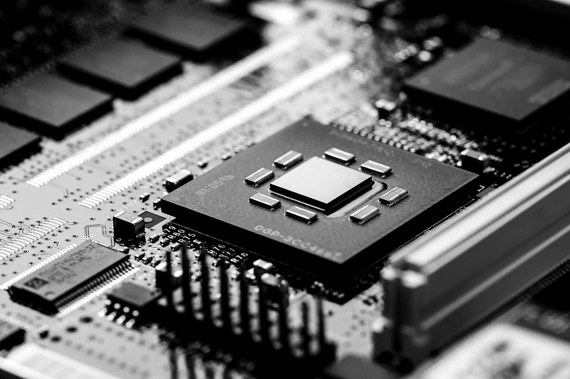Close-up of a processor on a high-tech circuit board